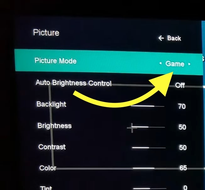 set vizio picture mode as game