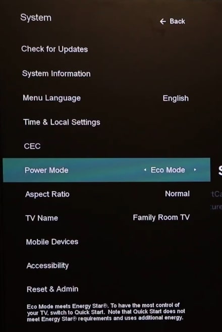 set power mode to eco mode