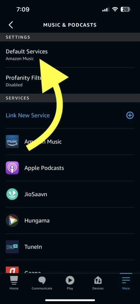 Change Default Services on Alexa