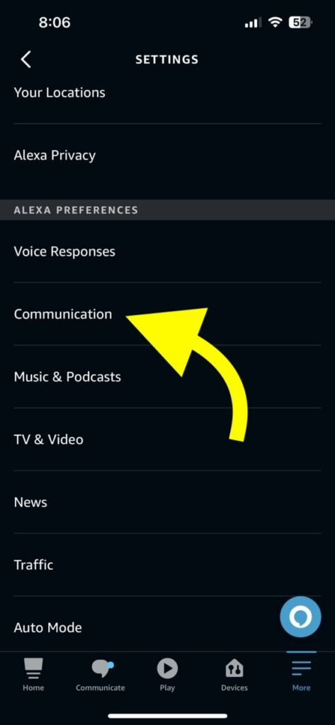 Communication Settings Alexa