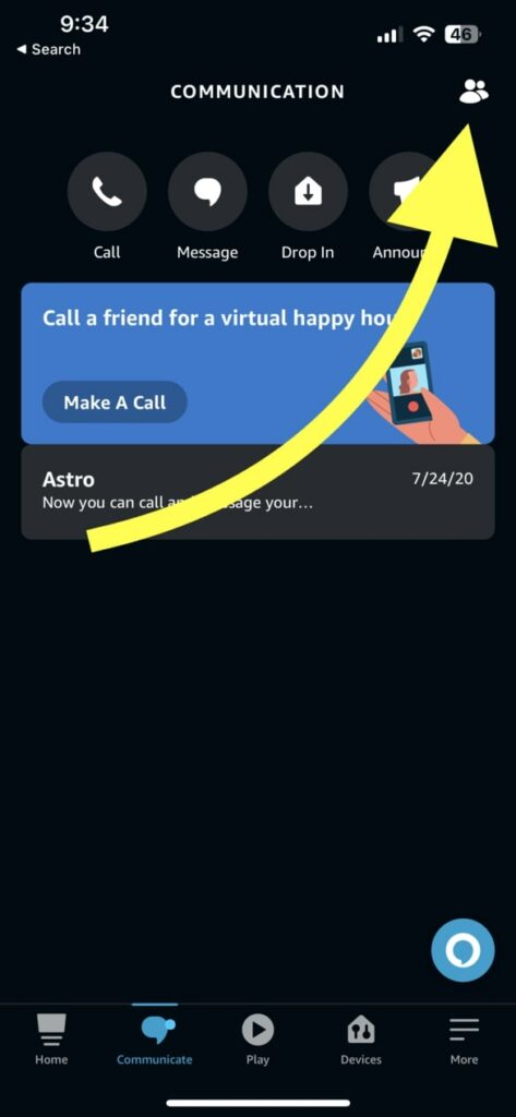 Contacts Icon on Alexa App
