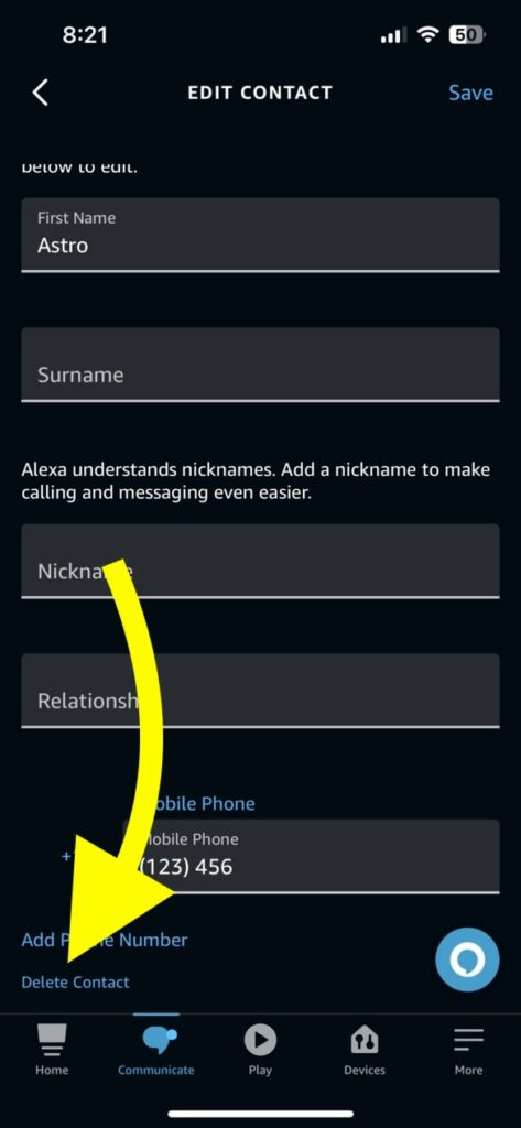 Delete Contact on Alexa