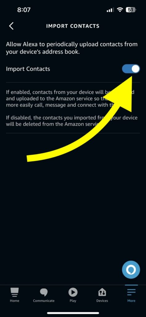 Disable Import Contacts on Alexa