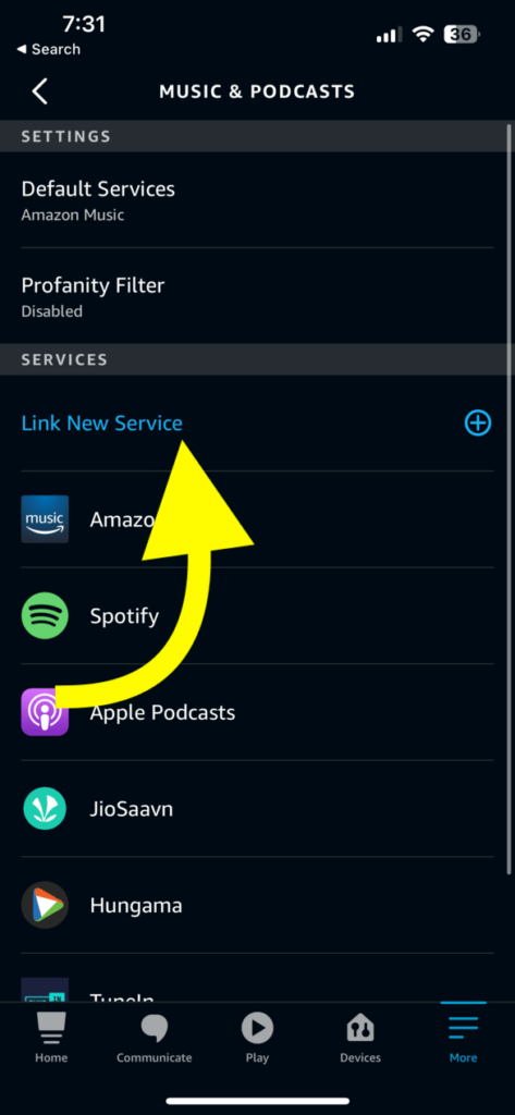 Link new service on Alexa