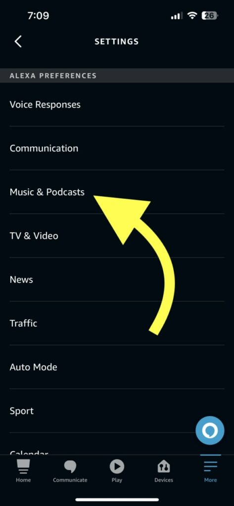 Music & Podcasts  Settings Alexa