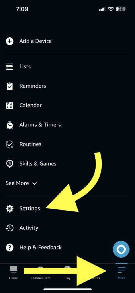 Open Alexa App Settings