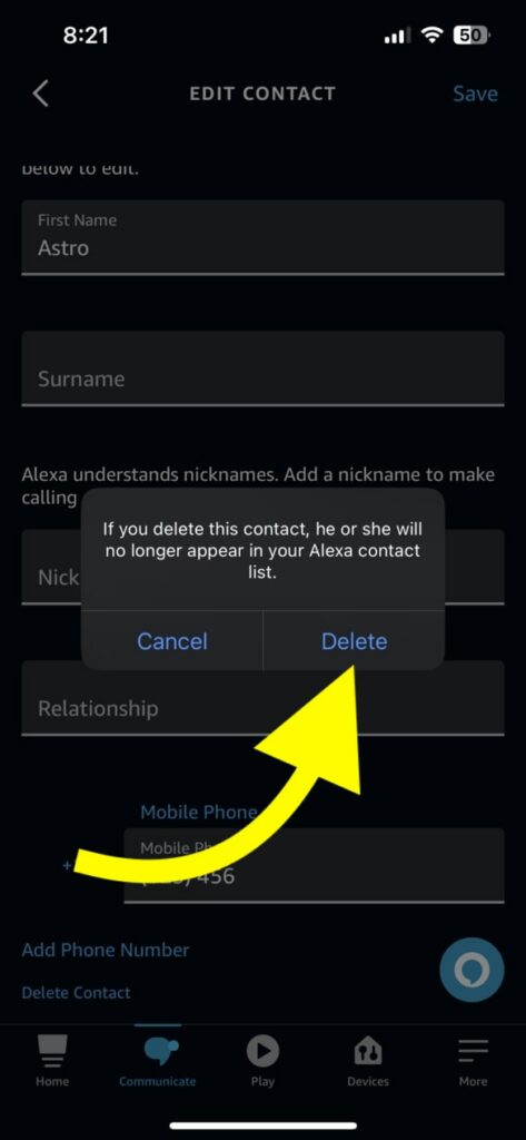 Remove an Alexa Contact