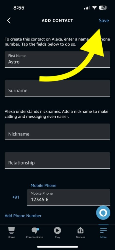 Save Alexa Contacts