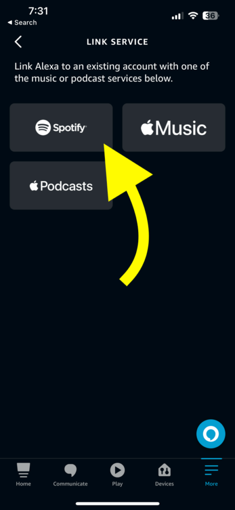 Select Spotify on Alexa
