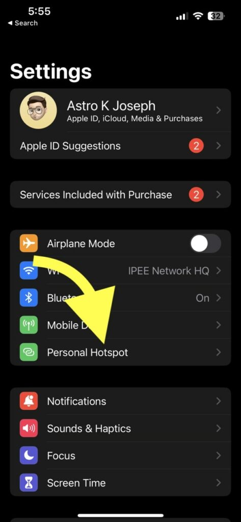 iPhone Personal Hotspot