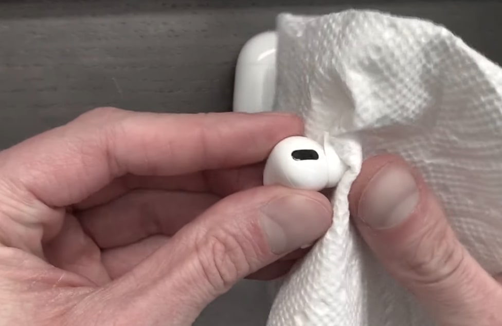 remove airpods pro tips with paper towel