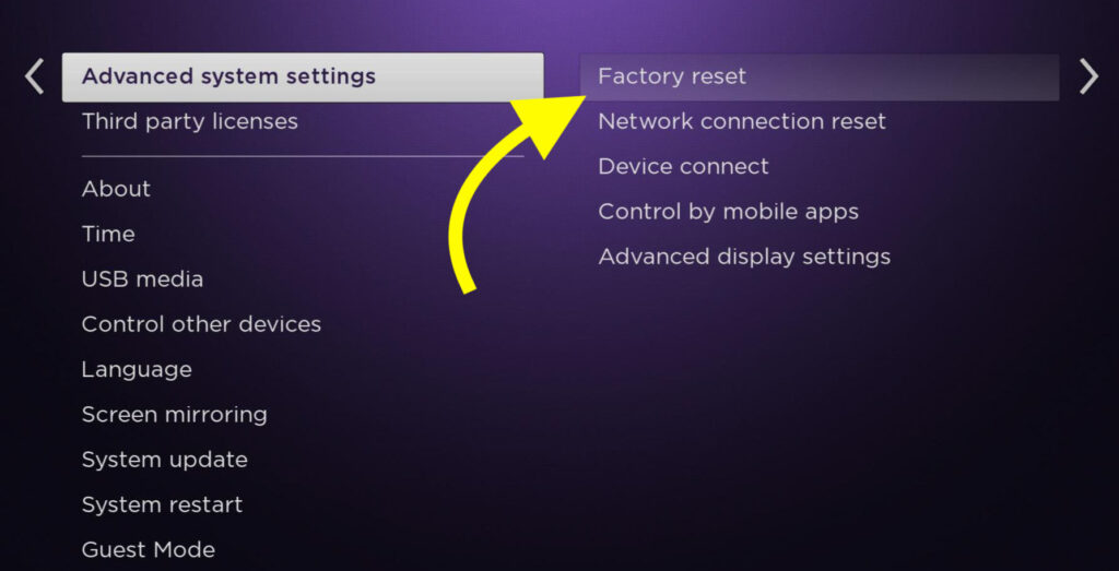 factory reset roku