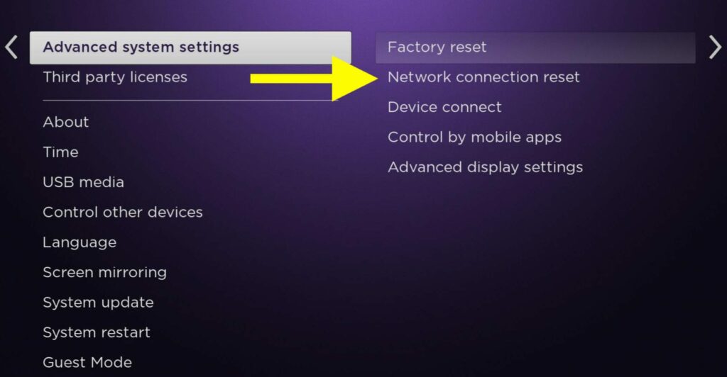 network connection reset roku