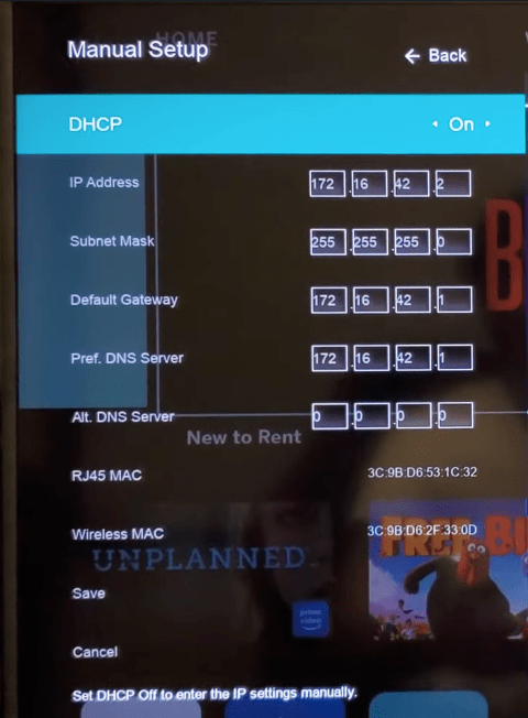 vizio tv dhcp settings