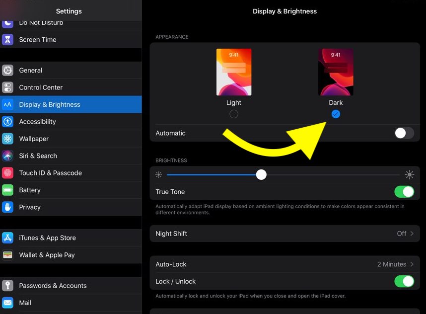 enable dark mode on ipad