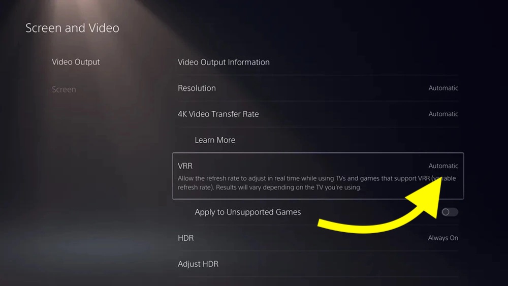 enable vrr on ps5