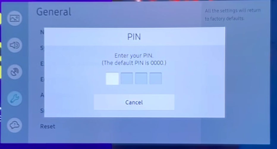Enter Samsung TV Reset PIN