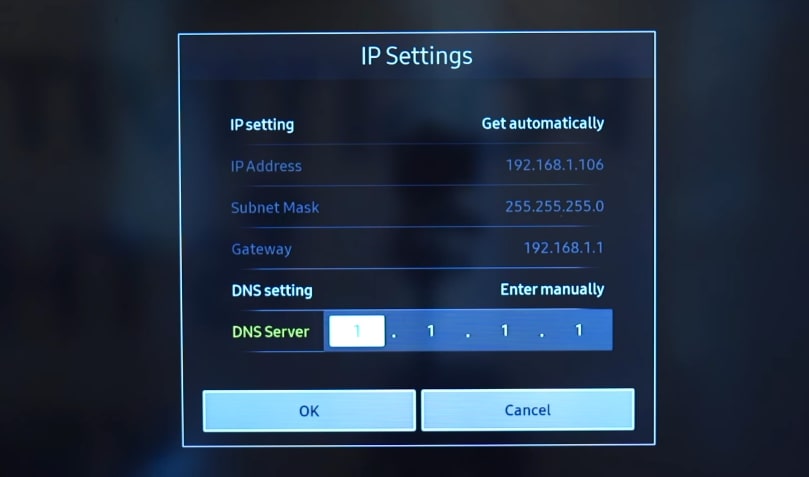 change samsung tv dns server