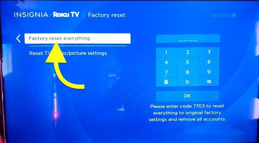 factory reset insignia roku tv