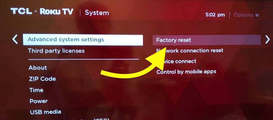 factory reset tcl roku tv