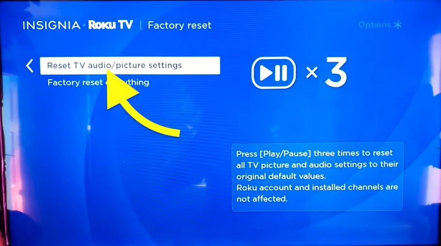 reset insignia roku tv picture settings