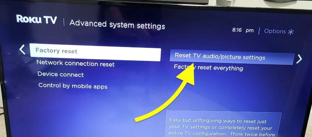 reset roku picture settings