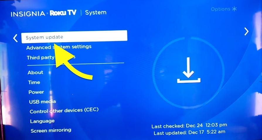 update insignia roku tv