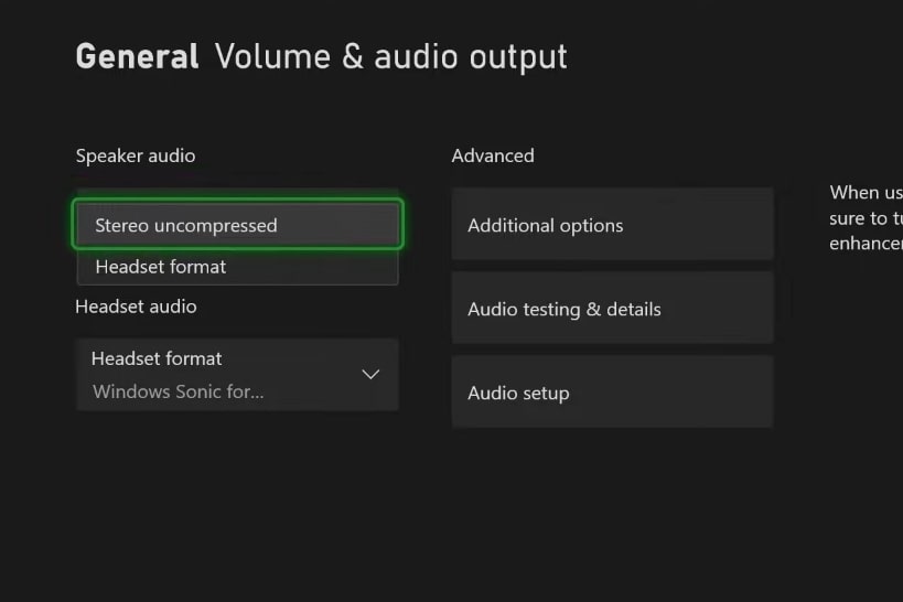 change speaker audio settings on xbox