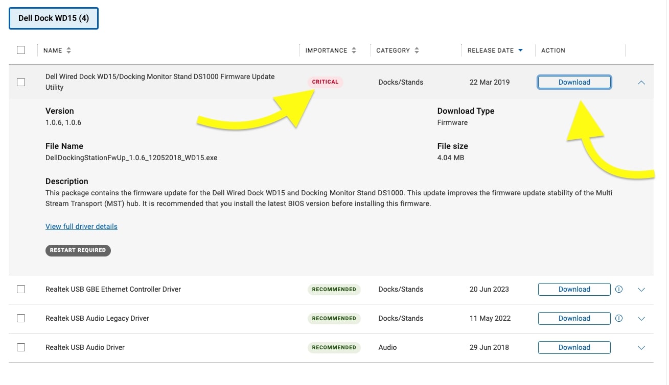 download and update dell docking station firmware