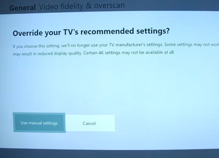 Use Manual Settings - xbox