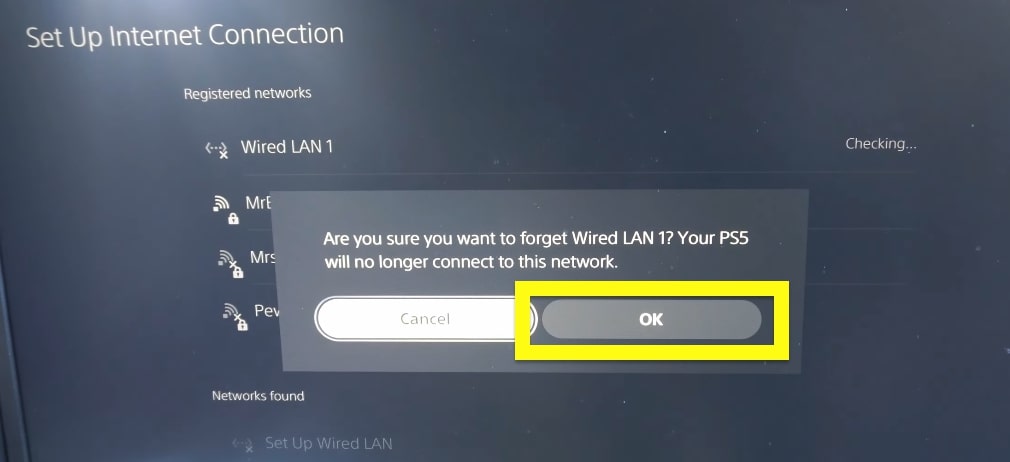 delete wired lan - ps5