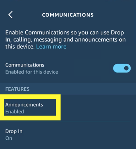 disable alexa announcement