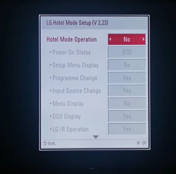 disable lg tv hotel mode