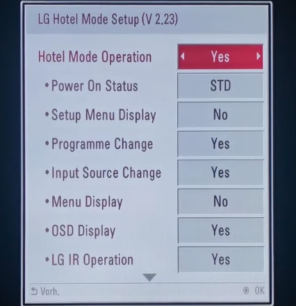 enable hotel mode on lg tv