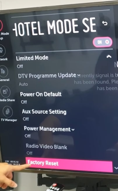 factory reset lg tv in hotel mode