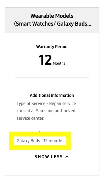 galaxy buds warranty