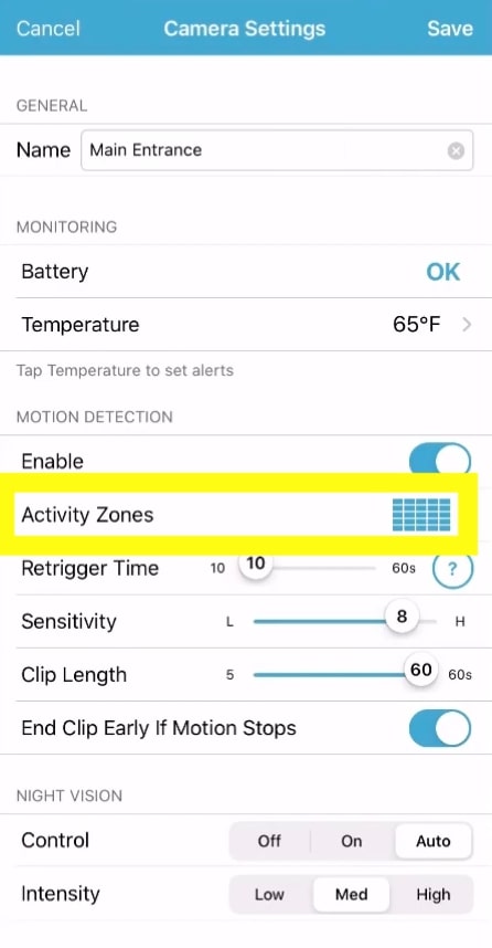 Change Activity Zones