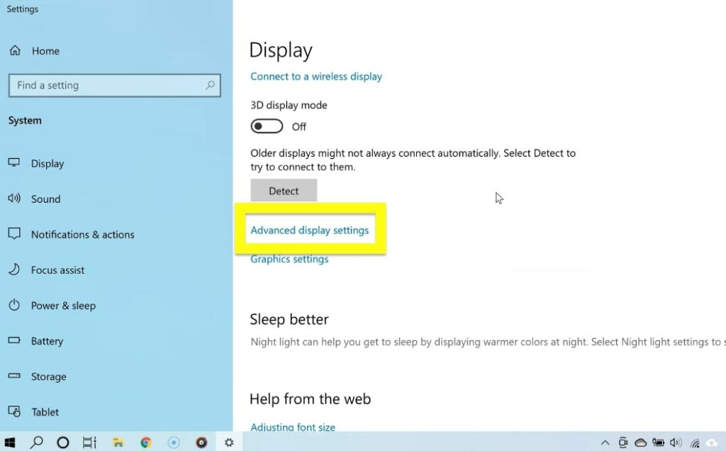 Advanced display settings