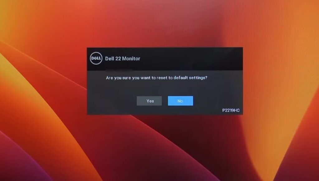 confirm resetting dell monitor