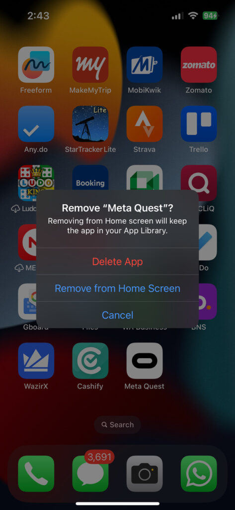 delete meta quest ios