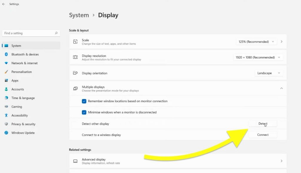 detect display on windows 11