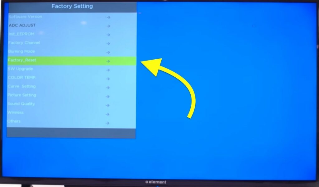 factory reset element tv