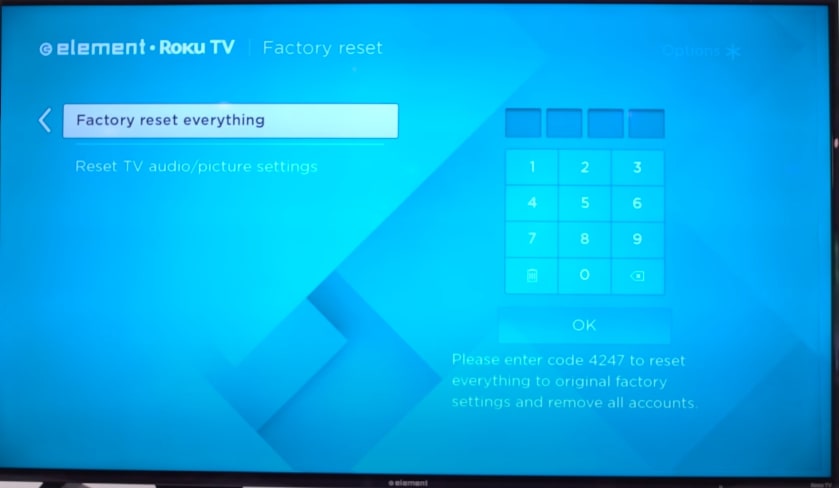 factory reset everything - element roku tv