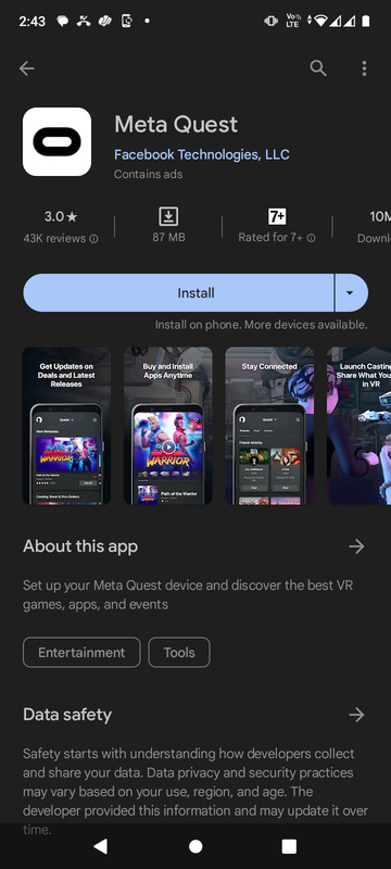install meta quest on android