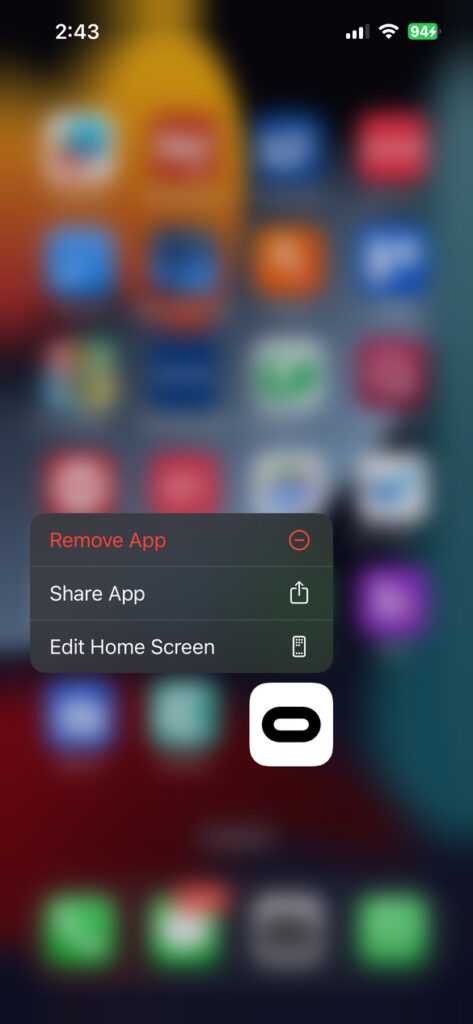 remove oculus quest app from iphone