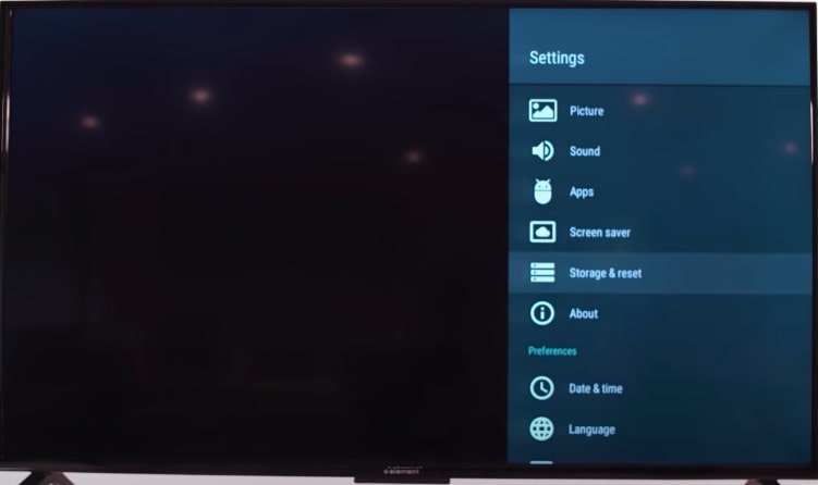 storage and reset element android tv