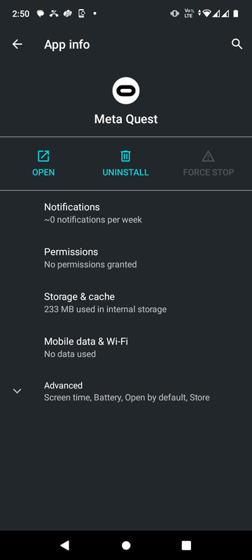 uninstall meta quest on android