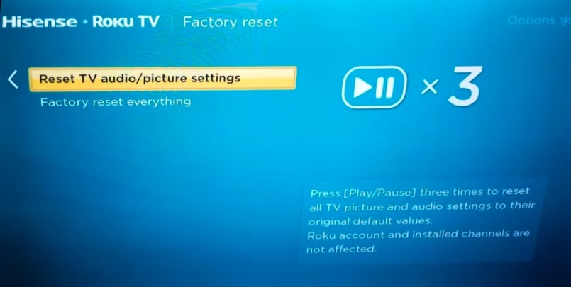 reset hisense roku tv audio/picture settings