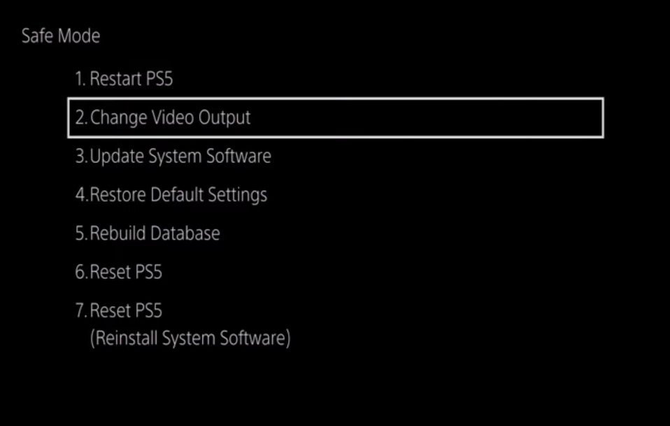 change video output ps5 safe mode