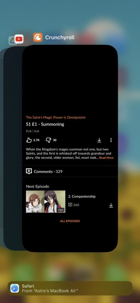 fore close crunchyroll on iphone